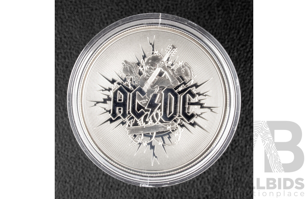 Australian RAM 2021 Silver One Dollar Frosted Coin, AC/DC .999