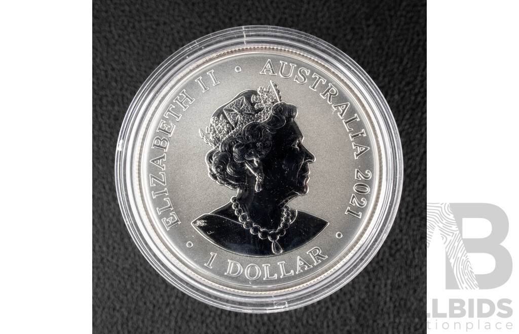 Australian RAM 2021 Silver One Dollar Frosted Coin, AC/DC .999