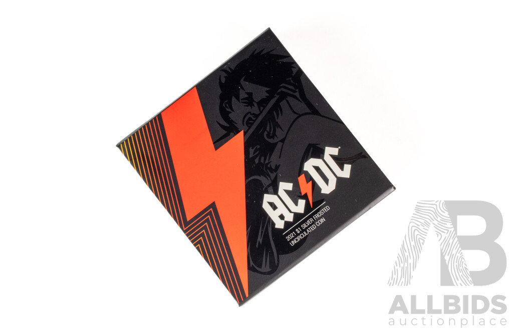 Australian RAM 2021 Silver One Dollar Frosted Coin, AC/DC .999