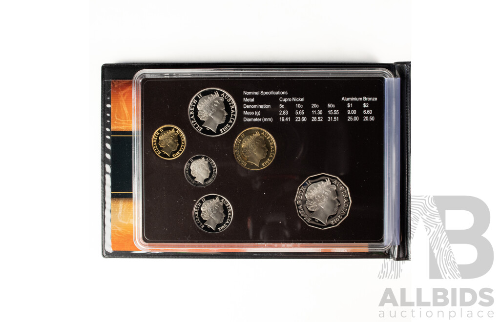 Australian RAM 2012 Six Proof Coin Set, Special Edition Including Selectively Gold Plated Fifty Cent Coin