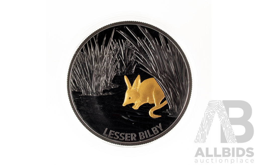 Australian RAM 2019 Commemorative Five Dollar Plated Silver Proof Coin, Echoes of Australian Fauna - Lesser Bilby .999