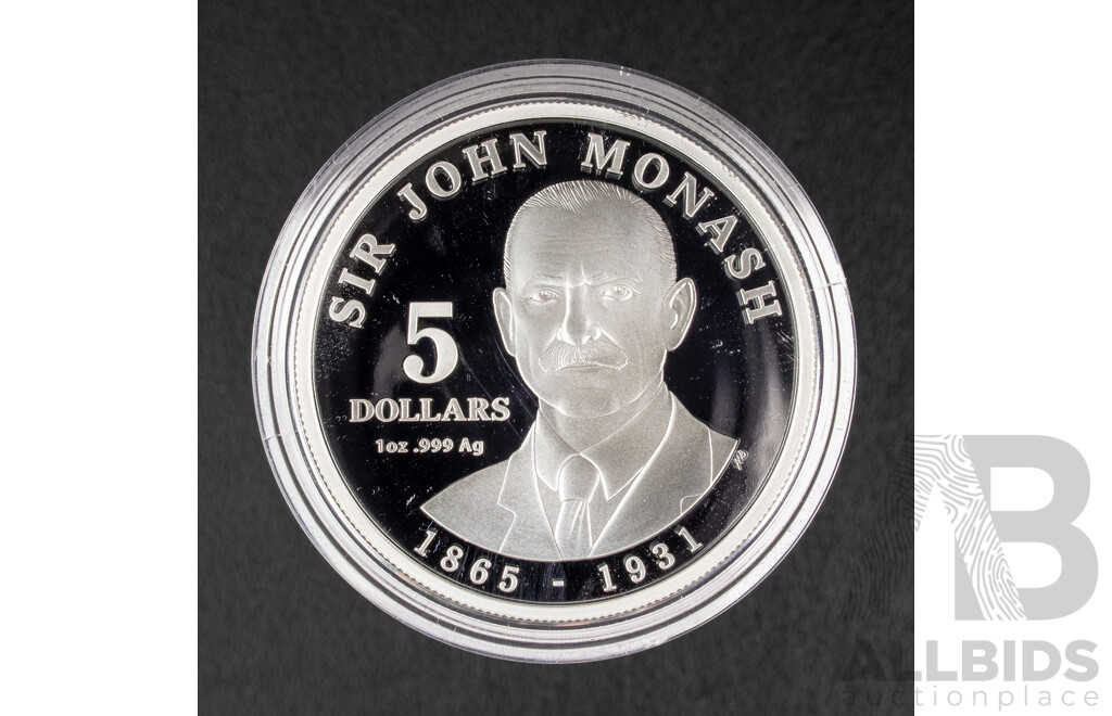Australian RAM 2018 Silver Proof Five Dollar Coin, Sir John Monash - Scholar, Engineer, Soldier, Nation Builder .999