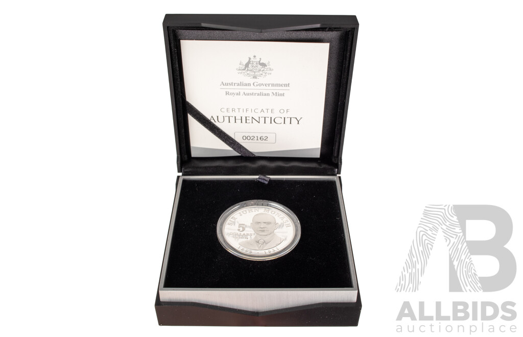 Australian RAM 2018 Silver Proof Five Dollar Coin, Sir John Monash - Scholar, Engineer, Soldier, Nation Builder .999