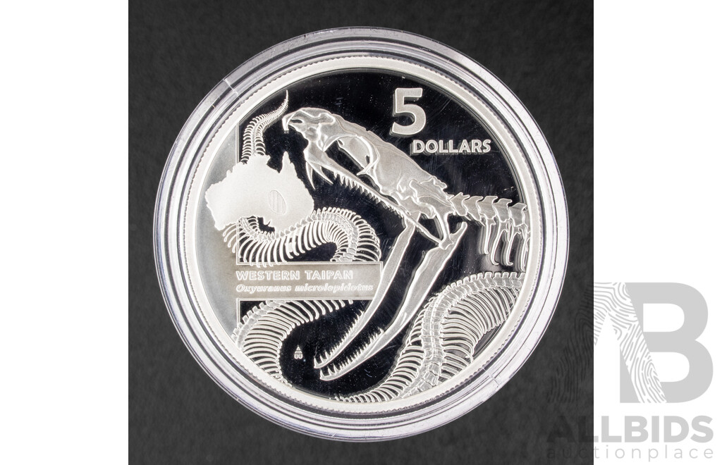 Australian RAM 2020 Silver Proof Five Dollar Coin, Inside Australia's Most Dangerous - Western Taipan .999