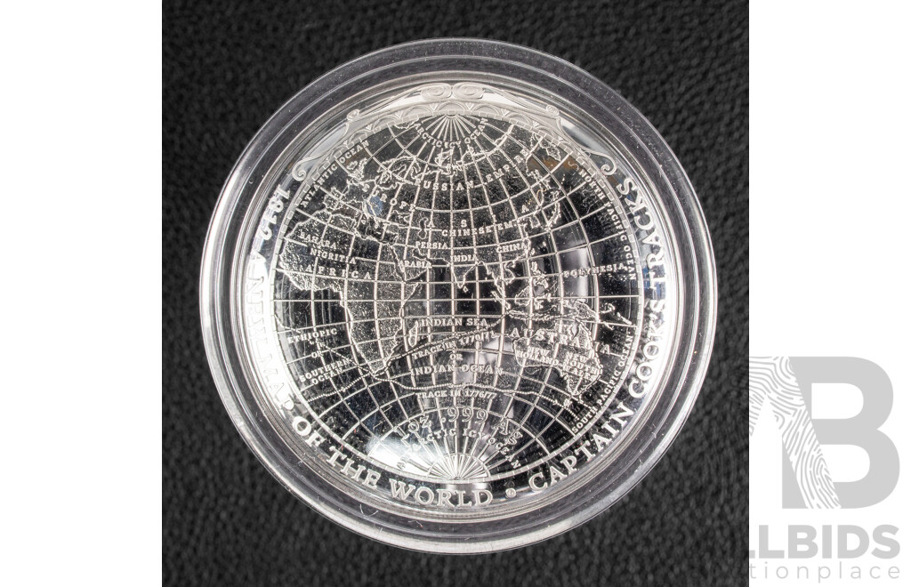 Australian RAM 2019 Silver Proof Domed Five Dollar Coin, 1812 New Map of the World , Captains Cook's Tracks and Discoveries .999