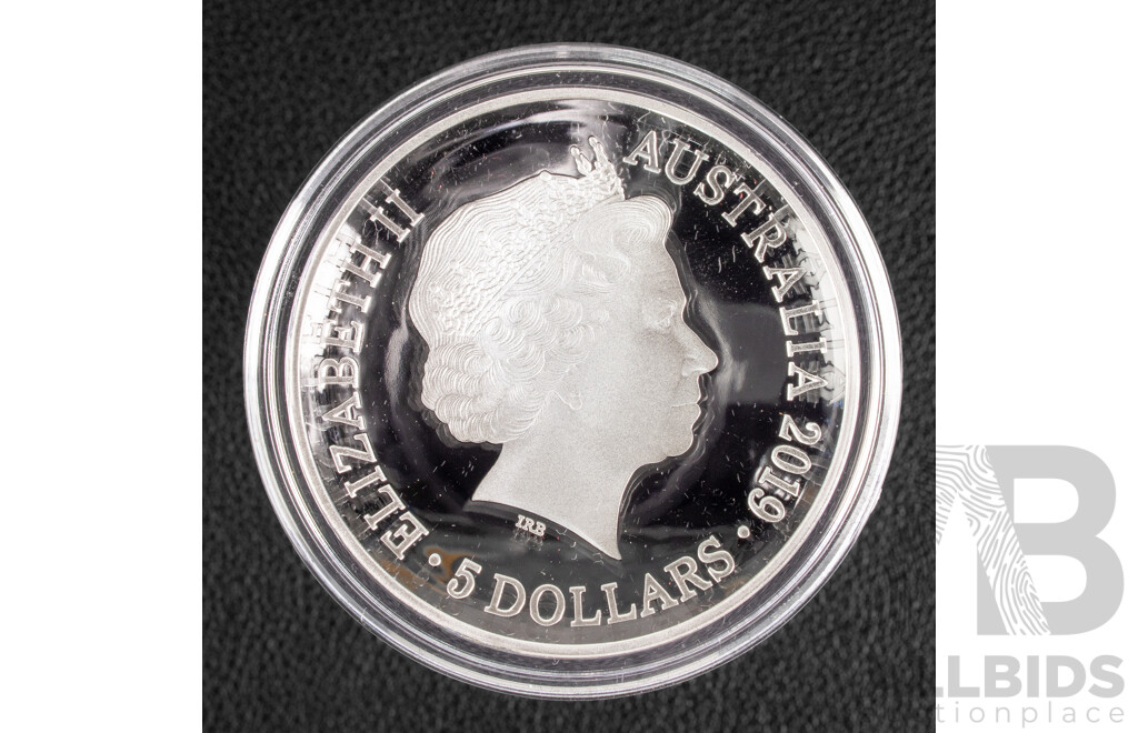 Australian RAM 2019 Silver Proof Domed Five Dollar Coin, 1812 New Map of the World , Captains Cook's Tracks and Discoveries .999