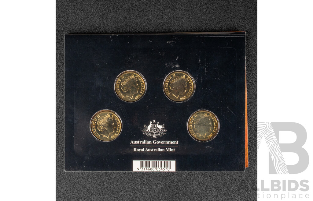 Australian RAM 2016 Four One Dollar Coin Set, Australia's First Mints, Growth From Gold and 2010 Four One Dollar Set, 100 Years of Australian Coinage