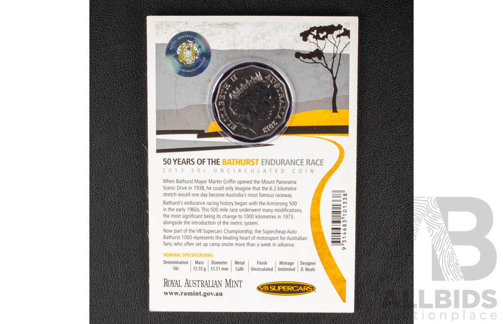 Australian RAM 2013 Fifty Cent Coin, Mt Panorama 50 Years of the Bathurst Endurance Race