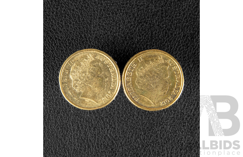 Two Australian Commemorative Two Dollar Coins, 2012 Remembrance 'Red Poppy' and 2013 QE2 Coronation