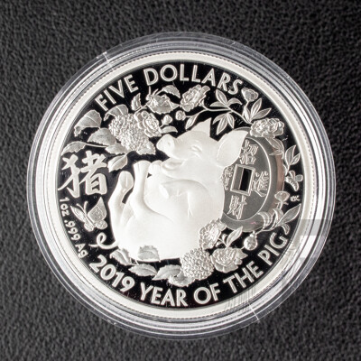 Australian RAM 2019 Silver Proof Five Dollar Coin - Year of the Pig .999