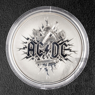 Australian RAM 2021 Silver One Dollar Frosted Coin, AC/DC .999