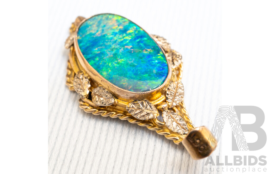 Vintage 9ct Yellow Gold Oval Opal Pendant and 9ct 3-Tone Dolphin Pendant with Pearl - 3.79gms