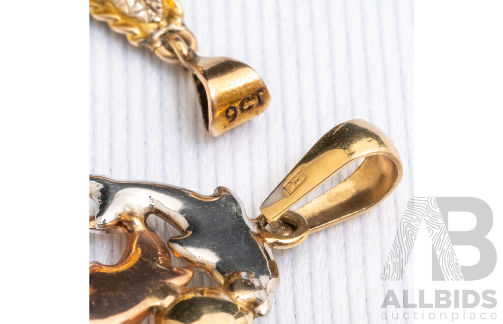 Vintage 9ct Yellow Gold Oval Opal Pendant and 9ct 3-Tone Dolphin Pendant with Pearl - 3.79gms