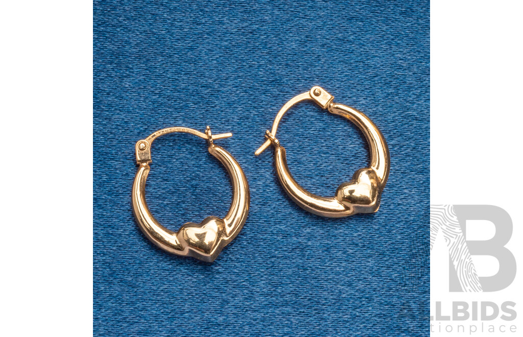 9ct Yellow Gold Huggies With Heart Shaped Design