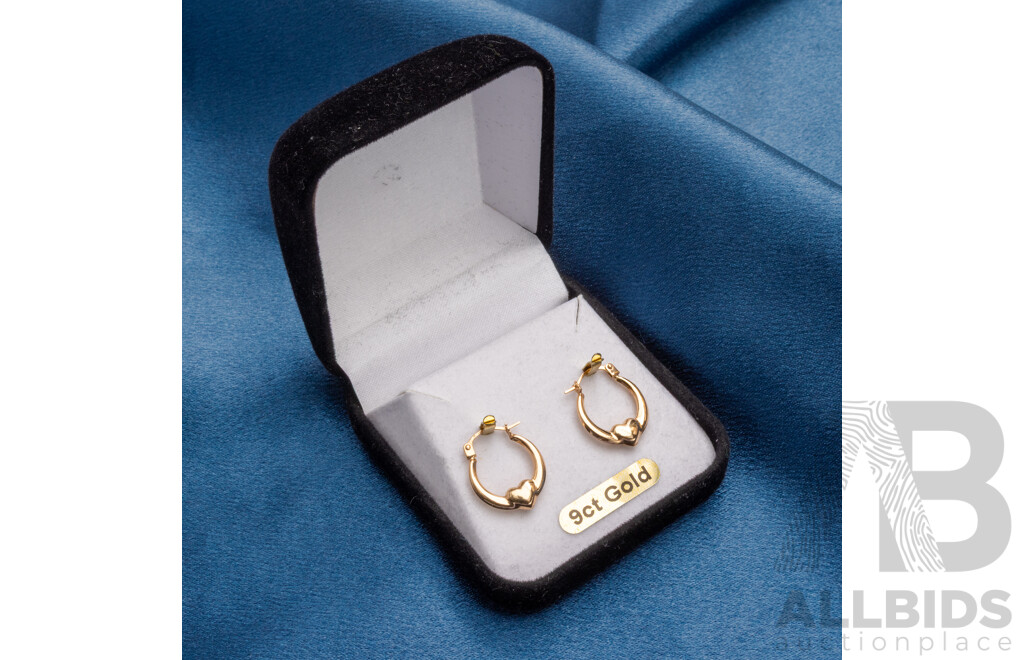 9ct Yellow Gold Huggies With Heart Shaped Design