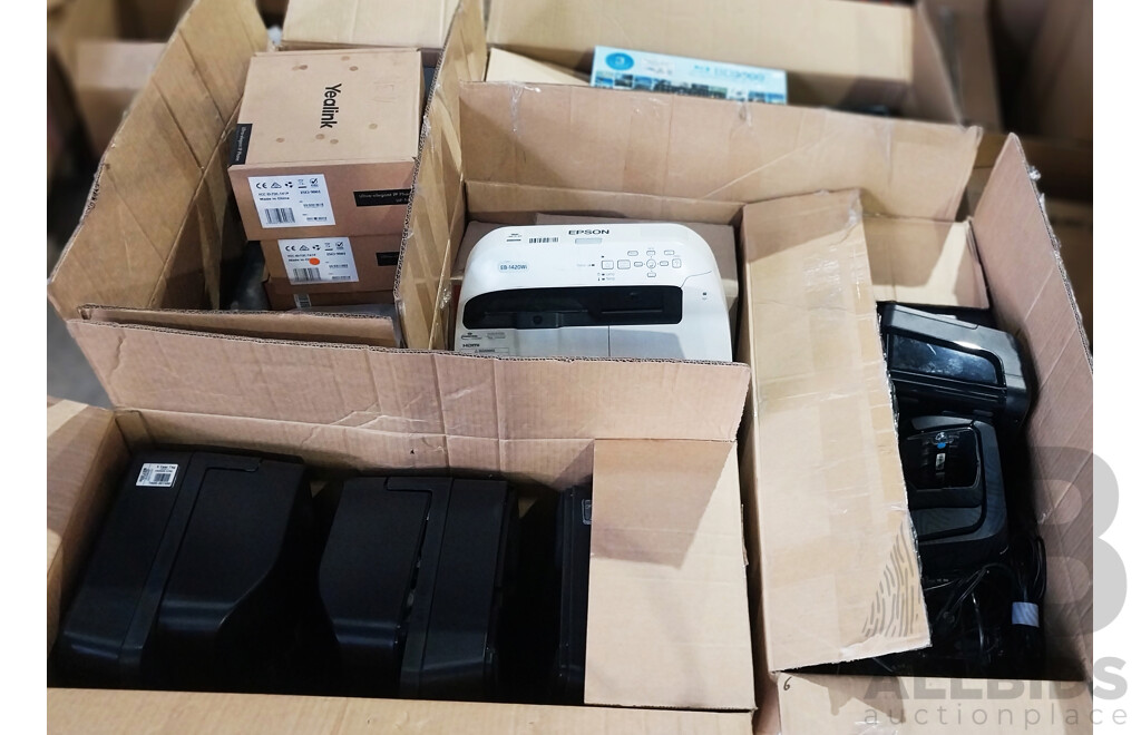 Pallet Lot of Assorted Printers, Office Phones, Blu-Ray Player
