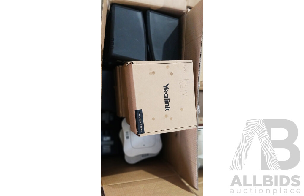 Pallet Lot of Assorted Printers, Office Phones, Blu-Ray Player