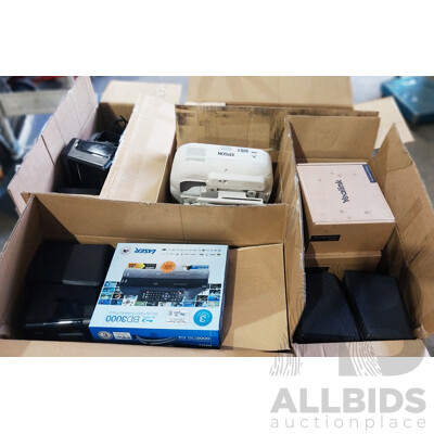 Pallet Lot of Assorted Printers, Office Phones, Blu-Ray Player