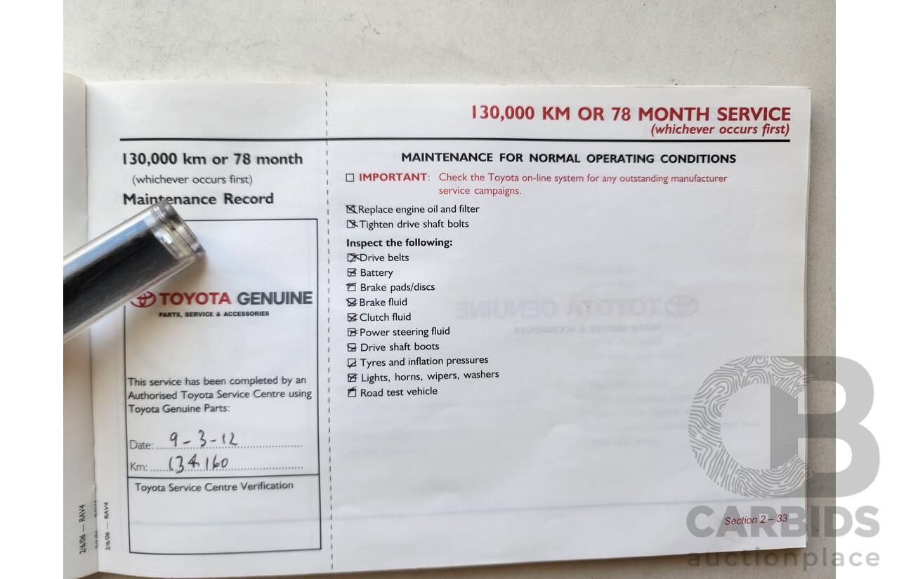 9/2006 Toyota Rav4 CV (4x4) ACA33R 4d Wagon White 2.4L