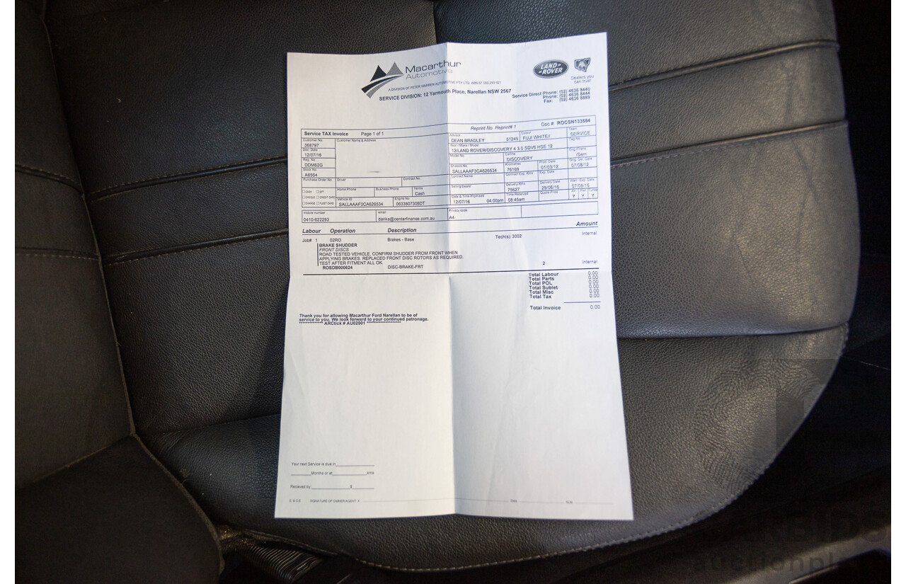 5/2012 Land Rover Discovery 4 3.0 SDV6 HSE MY12 4d Wagon Fuji White Turbo Diesel V6 3.0L - 7 Seater