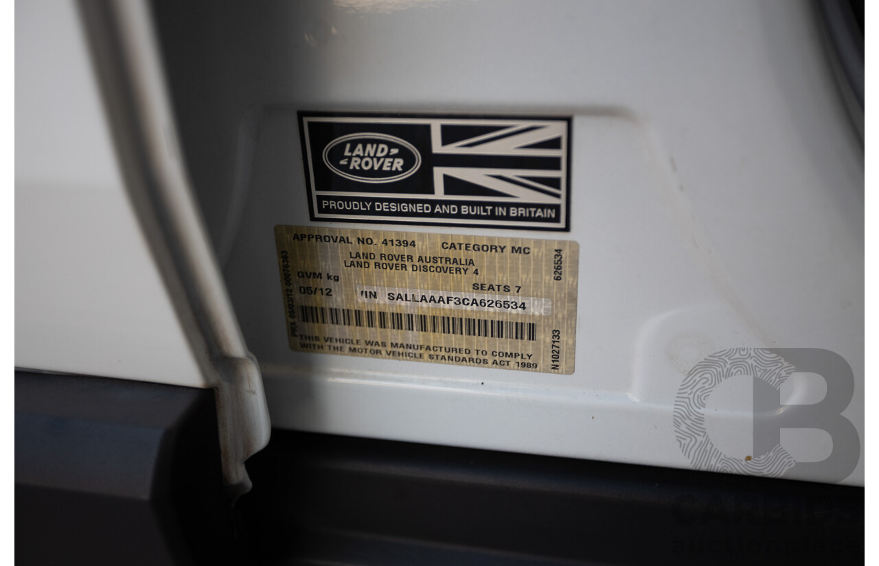 5/2012 Land Rover Discovery 4 3.0 SDV6 HSE MY12 4d Wagon Fuji White Turbo Diesel V6 3.0L - 7 Seater