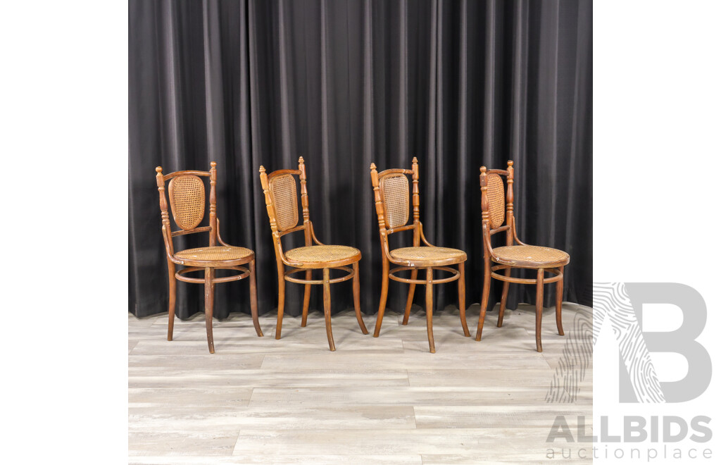 Two Pairs of Bentwood Dining Chairs with Rattan Seats