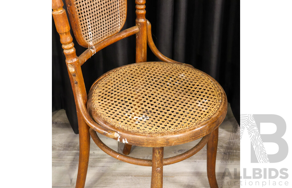 Two Pairs of Bentwood Dining Chairs with Rattan Seats
