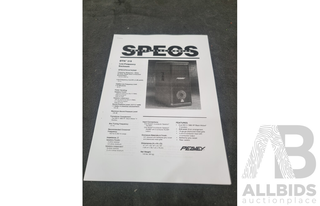 Pair of Peavey Electronics Speaker's DTH-4 & DTH218