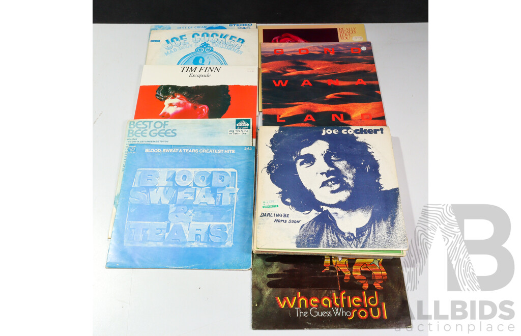 Collection of Twenty Popular Music LPs Including Tim Finn, Bee Gees, Joe Cocker & Others