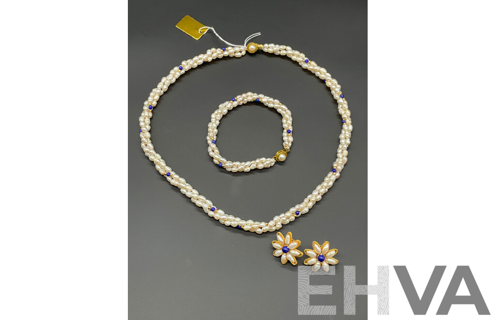 Twisted Freshwater Pearl Necklace, Bracelet & Earring Set