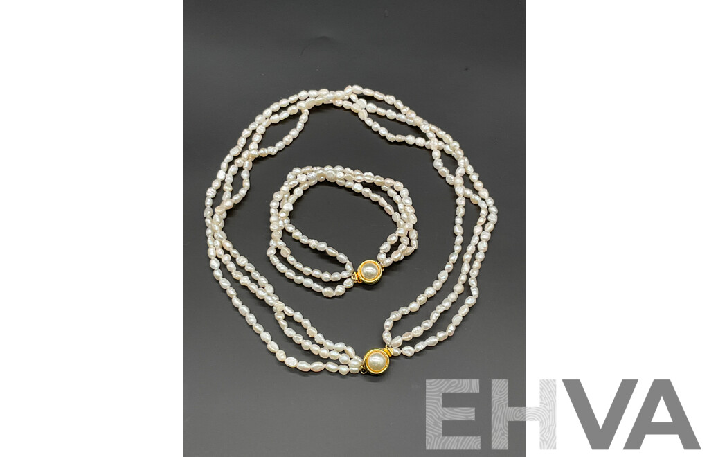 Freshwater Pearl Necklace and Bracelet Set