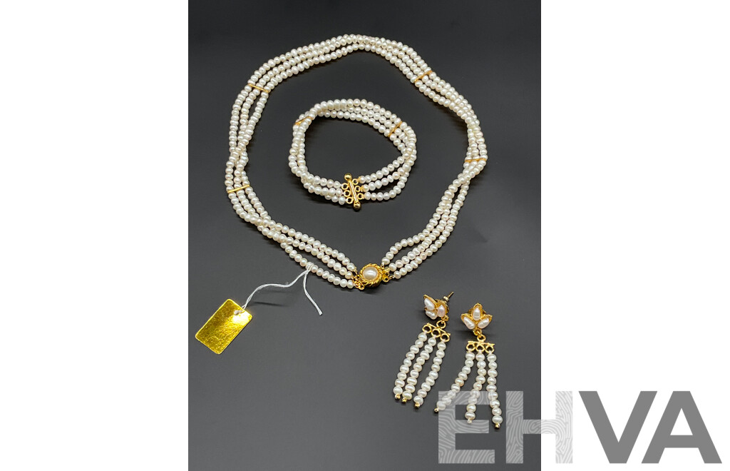 Freshwater Pearl Necklace, Bracelet & Earring Set