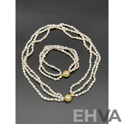 Freshwater Pearl Necklace and Bracelet Set