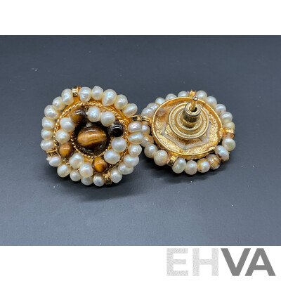 Freshwater Pearl and Tiger's Eye Beaded Necklace & Earring Set