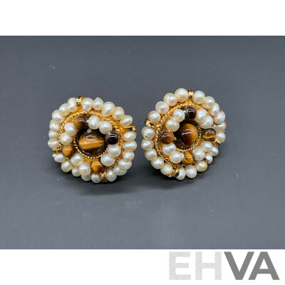 Freshwater Pearl and Tiger's Eye Beaded Necklace & Earring Set