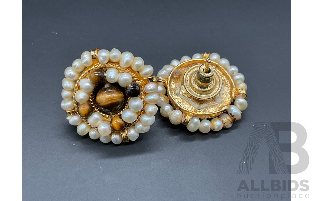 Freshwater Pearl and Tiger's Eye Beaded Necklace & Earring Set