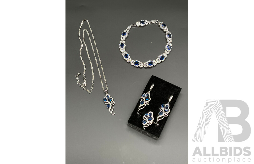 Blue Tone Necklace, Bracelet, Ring & Earring Set