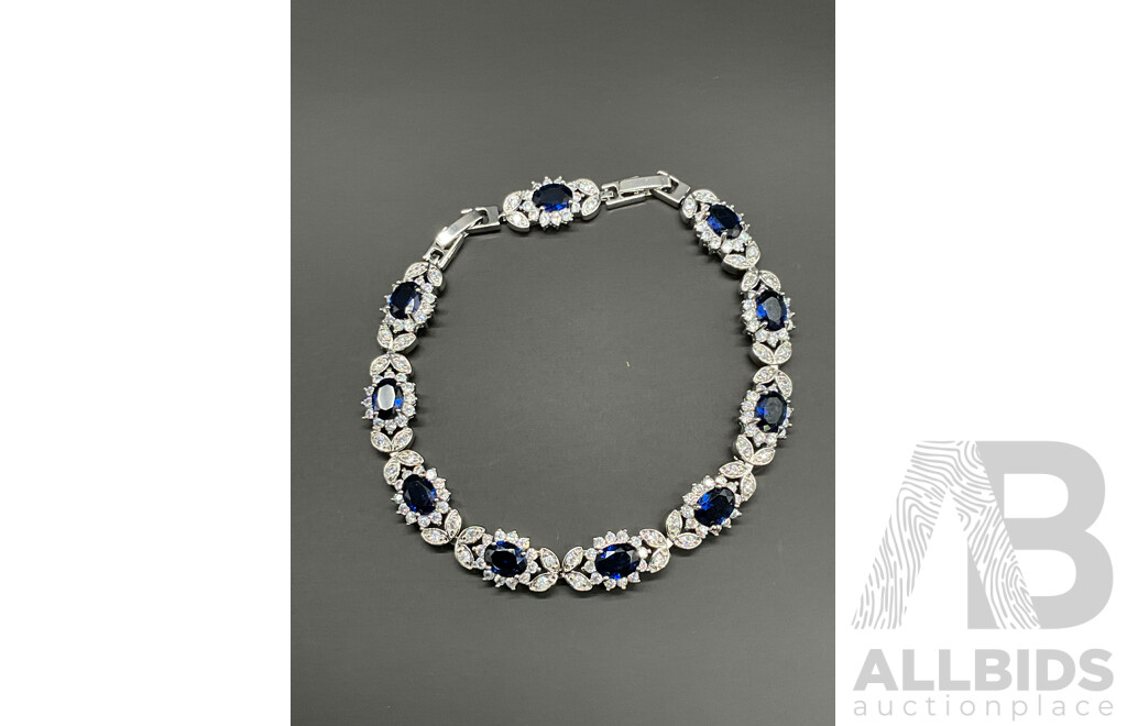 Blue Tone Necklace, Bracelet, Ring & Earring Set