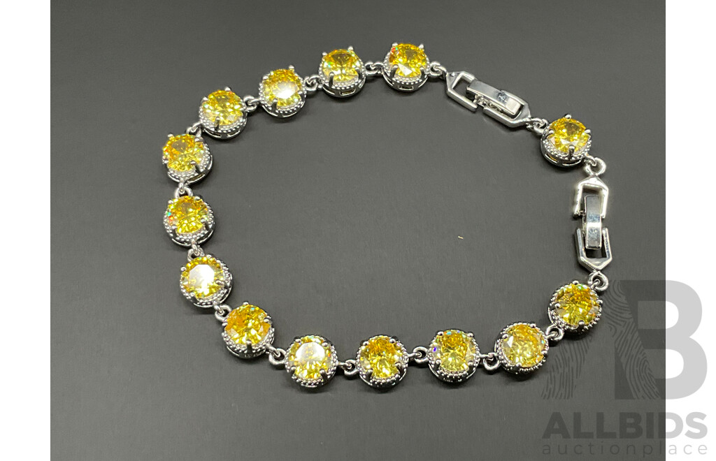 Yellow Tone Necklace, Bracelet, Ring & Earring Set