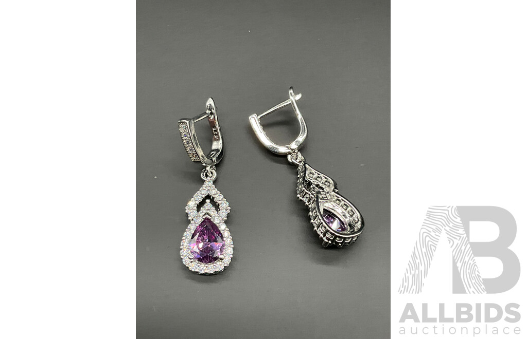 Amethyst Tone Necklace, Bracelet, Ring & Earring Set