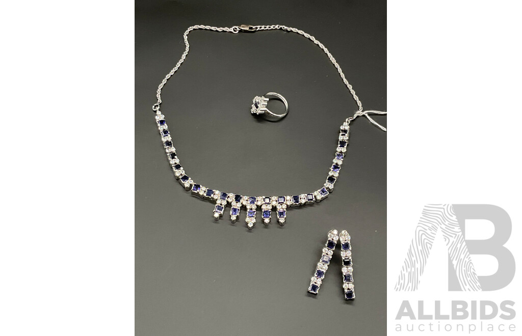 Royal Blue Necklace, Ring & Earring Set