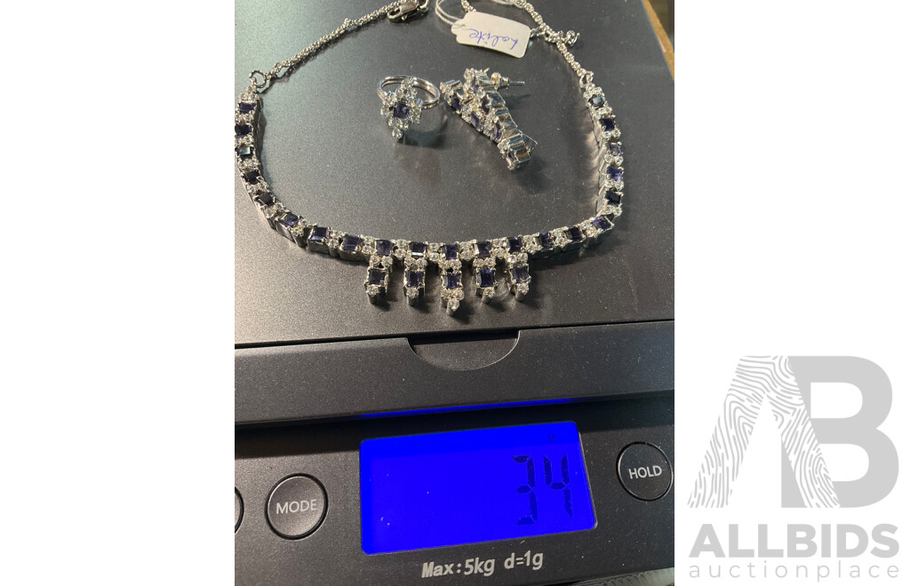 Royal Blue Necklace, Ring & Earring Set