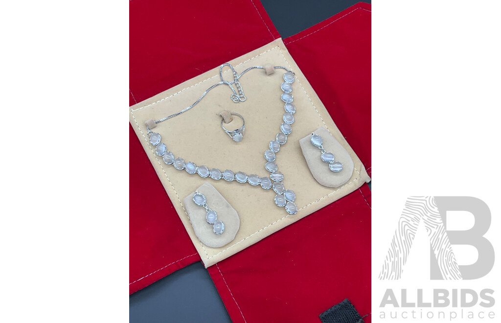 Moonstone Necklace, Ring & Earring Set