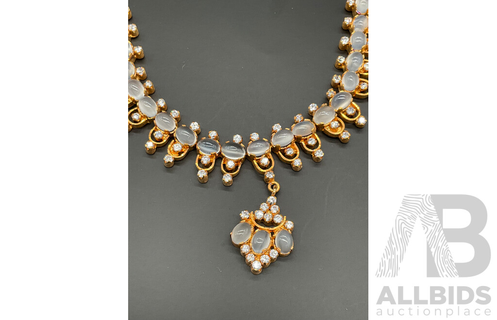 Gold-toned Moonstone Necklace, Ring & Earring Set