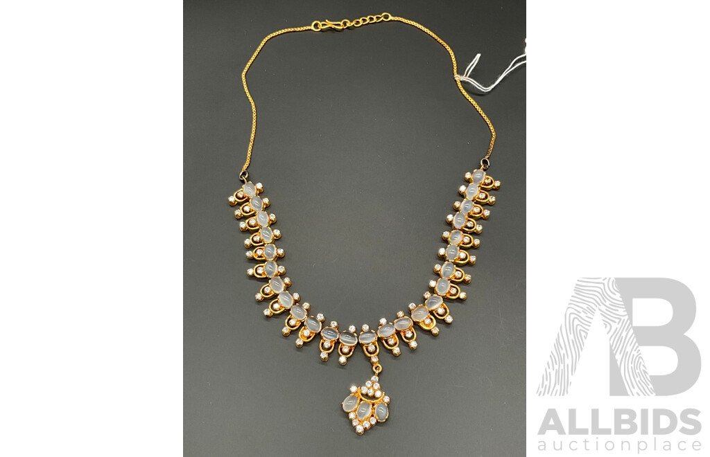 Gold-toned Moonstone Necklace, Ring & Earring Set