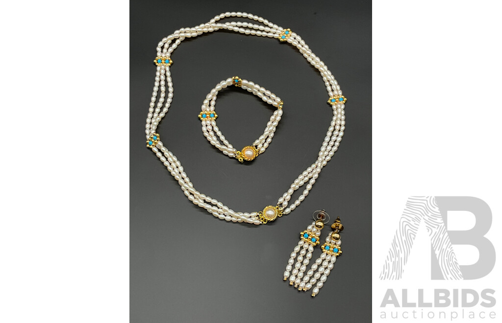 Freshwater Pearl Necklace, Bracelet & Earring Set
