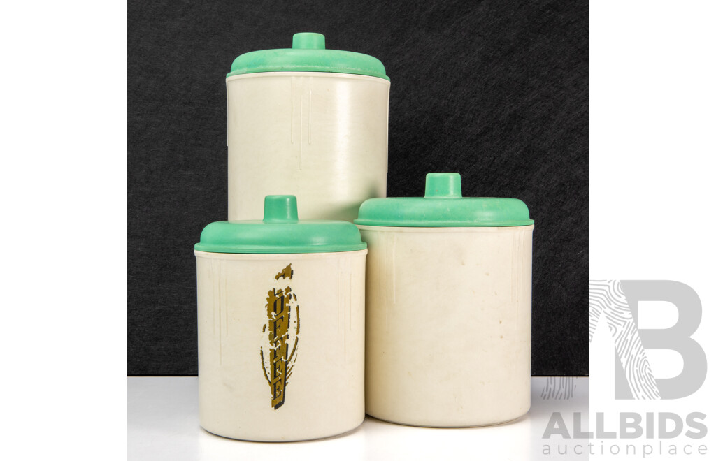 Collection of Three Vintage Bakelite Lidded Kithen Cannisters by Eon