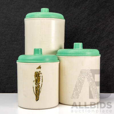 Collection of Three Vintage Bakelite Lidded Kithen Cannisters by Eon