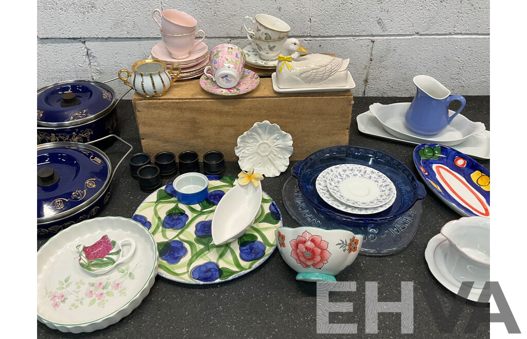 Collection of Vintage Ceramics, Including Plates, Cups, Saucers and Serving Dishes