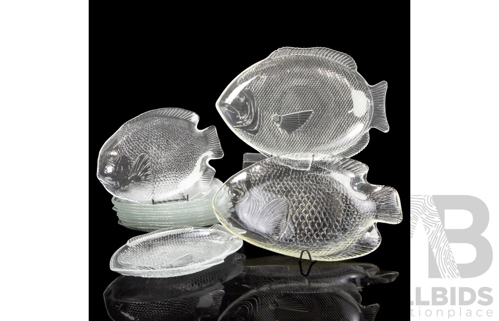 Collection of Ten Fish Form Serving Plates and Two Large Platters